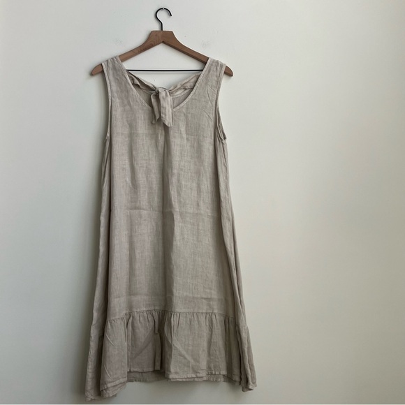 Terzo Millennio Italian Linen Shift Dress Minimalist Tie Back Vacation Resort L - Picture 7 of 12